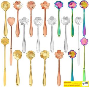 Rainbow Color Coffee Tea Stir Flower Spoon Ice Cream Dessert Teaspoon Cocktail Stirring Spoon Stainless Steel Tableware Kitchen Bar