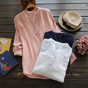 Kvinnors blusar skjortor CT097 Plus Size S5xl Spring Loose Long Vintage Cotton Casual Ladies Tops Streetwear 230510