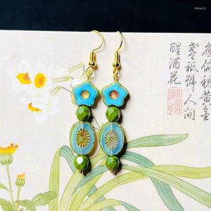 Dangle Earrings Eight Seven Handmade Original Retro Green Forest Fairy Holiday Style Simple Antique Glass Beads Women's
