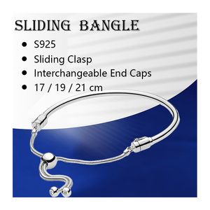 Rigid Wrist Charm Bracelets Bangles For Women Fine Jewelry 925 Sterling Silver Snake Chain Sliding Clasp Interchangeable End Cap