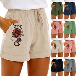 Damen-Shorts, lässig, Damen-Druck, Baumwolle, hohe Taille, Taschenhose, lockere Damen-Jungen-Unterwäsche, Leinen