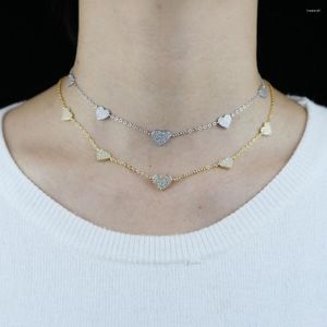 Catene Collana con ciondolo a cuore multiplo di alta qualità con 5A Cz pavimentata da donna Lady Tiny Link Breve dichiarazione per regali di gioielli da sposa