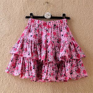 Saias de verão meninas doces garotas rosa floral curta saia curta feminina de cintura alta Saias de bolo de chiffon de chiffon Saias de estampa de flores vintage femme 230511