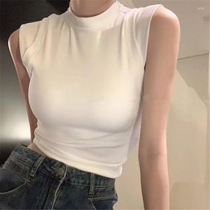 Womens Tanks Sleeveless Crop Tops Tank Top Cotton Vest Half Turtleneck Camisole Women Outside Wear Solid Summer Bottoming with Chest Pad