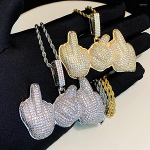 Collane con ciondolo Drop Ship Ghiacciato Hip Hop Pugno dito pavimentato pieno 5A Cz Pietra placcata oro argento Colore per donna Uomo Gioielli Hiphop