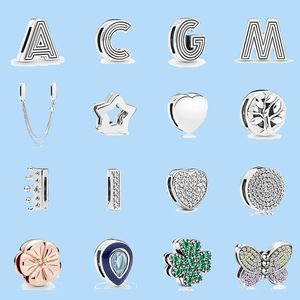 925 Серебряные чары для бусин для ювелирных украшений Pandora Alphabet Clip Stopper Charms Beads