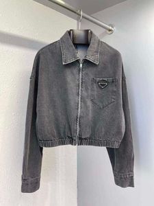 Herrjackor designer Tidig höst, ny jeansjacka med dragkedja, liten lapel off shoulder kort XQN1