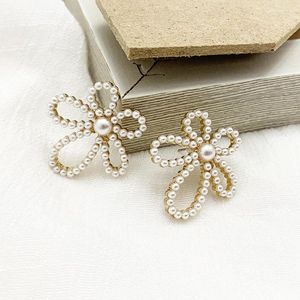 Stud Earrings Vogallery Fashion White Pearl Gold Color Vintage Flower Big Party Wedding Jewelry Accessories For Women