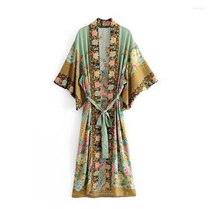 Abbigliamento etnico Verde Yukata 2023 Moda giapponese Accappatoio Donna Giappone Abito Kimono Haori Obi Donna Kimono tradizionale