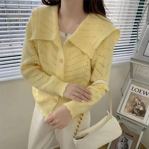 Maglieria da donna 2023 Cardigan giallo vintage da donna Maglione lavorato a maglia Rosa Moda Dolce ragazza Bottone Collo con risvolto Manica lunga Capispalla casual