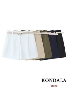 Kvinnors shorts Kondala Casual Solid Wide Leg Women High midjebältes blixtlås Sidfickor Fashion 2023 Summer Office Lady Pants