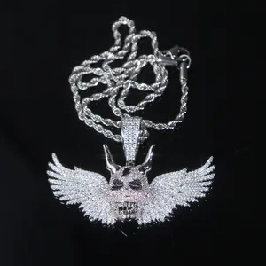 High Quality Wing Skull Pendant Necklace Bling CZ Cubic Zirconia Paved Punk Charm Men Women Hip Hop Jewelry Wholesale