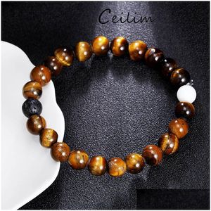Chain White Turquoise Tiger Eye Natural Beads Bracelets Energy Strand Round Stone For Women Brand Jewelry Wholesale Drop Deli Dhgarden Dhwk2