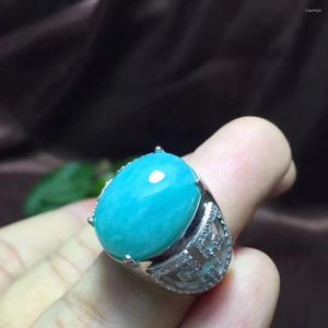 Klaster Pierścienie Prawdziwy i naturalny pierścień Amazonite Man 925 Srebro srebro 13 18 mm klejnot dla mężczyzn drobna rękodzieła biżuteria