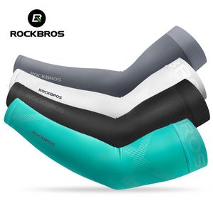 Aquecedores da perna do braço Rockbros Arm Sleeves Protection UV Running Rogging Armwear Mangas de gelo Mangas de ciclismo de basquete de verão Segurança esportiva ao ar livre 230511