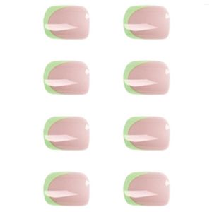 Künstliche Nägel mit grünem Rand für Mädchen, solide, langlebig, gefälschte, elegante, modische Frauen