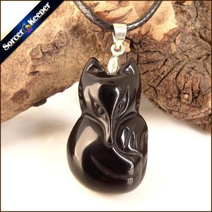 Pendant Necklaces 1 PCS Hand Carved Men Jewelry Black Natural Obsidian Stone Necklace Wholesale Fashion Crystal Beads BS22