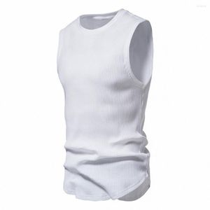 Herren-Tanktops, Sommer-Oberteil mit Gewinde, Herren, breite Schulter, schmale Passform, Sport, Fitness, Ärmelausschnitt, ärmelloses T-Shirt, Weiß, YT216