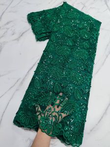 Fabric Green African Milk Silk Lace Fabric French Sequined Lace Fabric Embroidery Mesh Tulle Lace For Nigeria Party Dress 5Yards