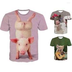 Camisetas masculinas 2023 homens e mulheres camiseta de verão porco hippie camisa casual impressão de animais 3d engraçada