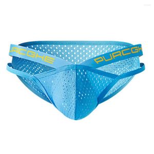 Mutande Uomo Sexy Slip in seta di ghiaccio Biancheria intima con doppio cinturino Custodia per pene Maschile Vita bassa Mutandine sportive Lingerie traspirante