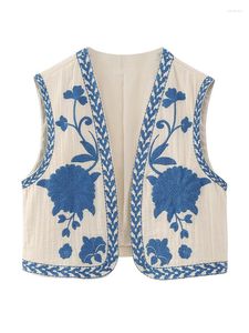 Gilet da donna Gilet cardigan ricamato floreale Gilet aperto vintage moda donna Giacca da vacanza casual stile nazionale primavera femminile