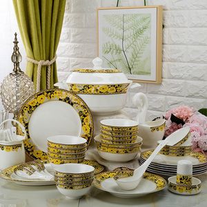 Dinnerware Sets Bone China Conjunto de Tableware Disusos Chineses Jingdezhen Ceramic Ware European El Table Free Combination