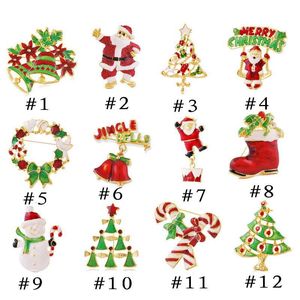 Brooches Pins 2023 Christmas Boots Bell Santa Shoes Tree Brooch Enamel Jewelry Elegant Pin Garments Breast Color Stone For Women Gift 3pcs