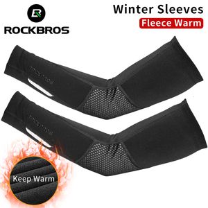 Arm Leg Warmers ROCKBROS Winter Fleece Warm Arm Sleeves Breathable Sports Elbow Pads Fitness Arm Covers Cycling Running Basketball Arm Warmers 230511