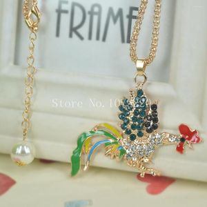 Pendant Necklaces Cock Zodiac Sweater Beads Necklace Jewelry Crystal Women Long Pendants Rhinestone Chain Christmas Valentine's Gift