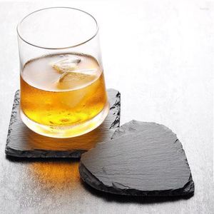 Table Mats Creative Slate Natural Heart Round Square Mat Milk Mug Coffee Cup Pad Decoration Kitchen Gadgets