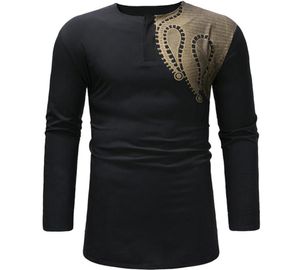 Paisley Black Shirt Men African Style Slim Long Robe Mens Clothing Ethnic Dashiki Camisas Bazin Tops Print T Shirts 2105248483473