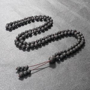 Strand Multilayer Black Lava Stone Bracelet 108 Mala Beads Necklace Men Women Charm Handmade Knotted Trendy Rosary Bangles Jewelry Gift