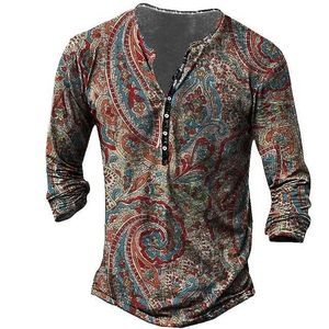 RUKAS T-shirt Henly T-shirt Grafica Henly T-shirt Etno Henly Blu Giallo Rosso Stampa 3D Taglia grande Outdoor Casual Manica lunga Abbottonatura Cappotto/Sport