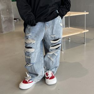 Jeans Spring Kids Troushers Boys Fashion Ripped Jeans Baby Girls Loose Denim Casual Pant 230512