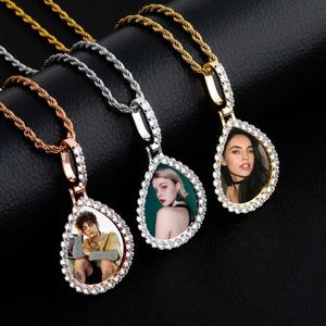 Memory Photo Water Drop Womens Custom Photo Frame Pendant Halsband Hip Hop Rose Gold Australia Jewelry Iced Out Diy Picture CZ Stone Fine Quality Födelsedagsfest