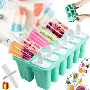 Ice Cream Tools Ice Cream Mould 10 Grids Food Grade Silicone Non Stick Green Ice Lolly Maker For Home DIY Kitchen Tools 230512