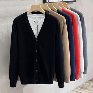 Erkek Sweaters 2023 Bahar Sonbahar Erkekler Örme Hırka Paltolar Erkek İnce Uzun Kollu Dış Giyim Kore V-Neck Sweater Casual Ceket D141