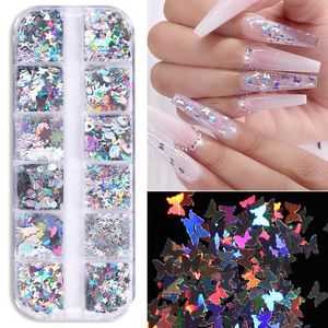 Lantejoulas de caixa de glitter de unhas Love Heart Flakes Iridescente Borbolefly Mistura Mistura