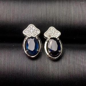 Stud Küpe Safir Küpe Taşları Doğal ve Gerçek Safirler 925 STERLING Gümüş Gem Boyutu 5 7mm 2 PCS