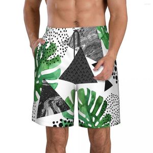 Herren-Shorts, Strand, Schwimmen, Surfen, Maillot de Bain, Aquarell, tropische Blätter, Marmor, Sportbrett, schnell trocknende Badebekleidung