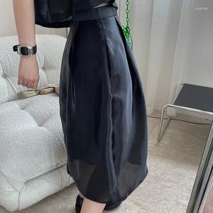 Юбки прибытие лето корейская модная женщина с высокой талией длинная юбка с общепринятой случайной сладкой организмом вечеринка черная/фиолетовая