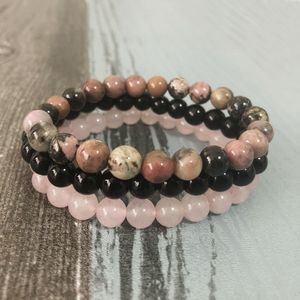 Corrente de 8mm de 8mm de rodonita preto quartzo rosa Menas de pulseira Mulheres Braceletas de pedra natural conjuntos de pulseiras empilháveis ​​Mala 230511