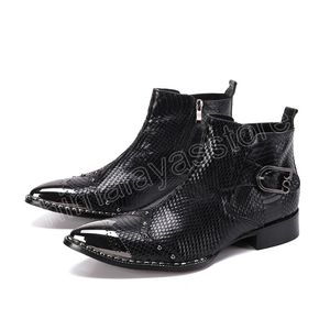 Italian Solid Color Zipper Business Shoes Pointed Toe Short Boots Fashion Men Cow Leather Motorcycle Boots