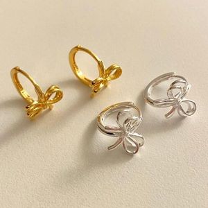 Hoop Earrings Lovelink Fashion Metal Style Double Layer Bow Earring Gold Silver Color Circle For Women Girls Accessory