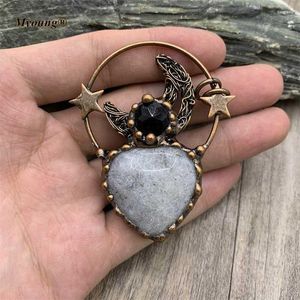 Colares pendentes boho soldado bronze formato de coração formado natural Labradorita Stone Vintage Lua Estrelas