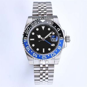 Mens GMT Watch 41mm حركة ميكانيكية أوتوماتيكية الساعات كاملة الفولاذ المقاوم للصدأ انزلاق الأزرق الأزرق من الساعات الياقوت الخزفية السوداء السوبر مضيئة