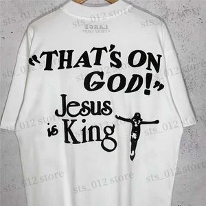 남자 티셔츠 남자 티셔츠 예수 예수는 왕 티셔츠 대형 힙합 거품 프린트 남자 여자 1 짧은 소매 t230512