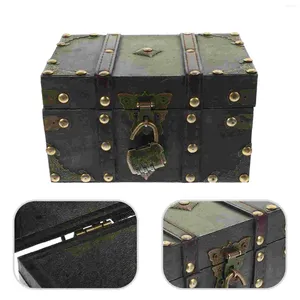 Present Wrap Storage Box Pirate Treasure Memorial smycken Trä Vintage Dekorativt myntörhänge