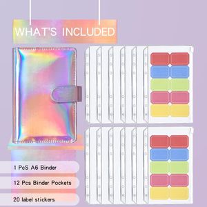 Note de notas Capas de notebook Reabastecedor de Orçamento do Binder com 12pcs 6 buracos bolsos de PVC Zipper dinheiro envelope orçamento não